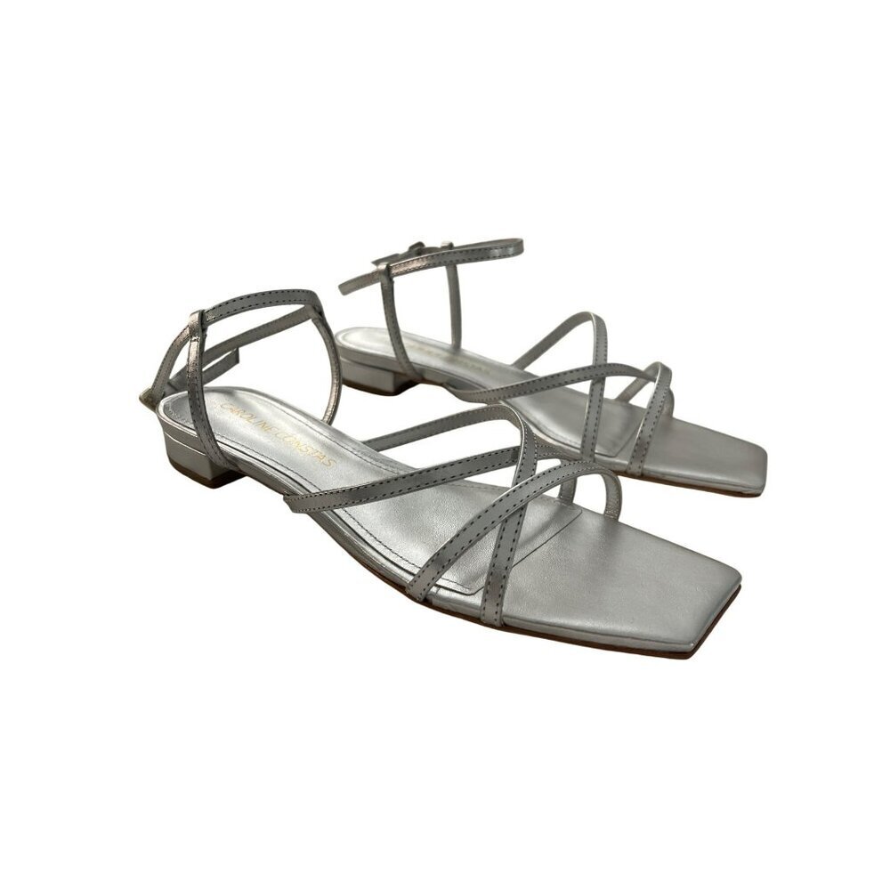 Caroline Constas $360 Silver Morgan Strappy  Sandals Designer Shoes NEW